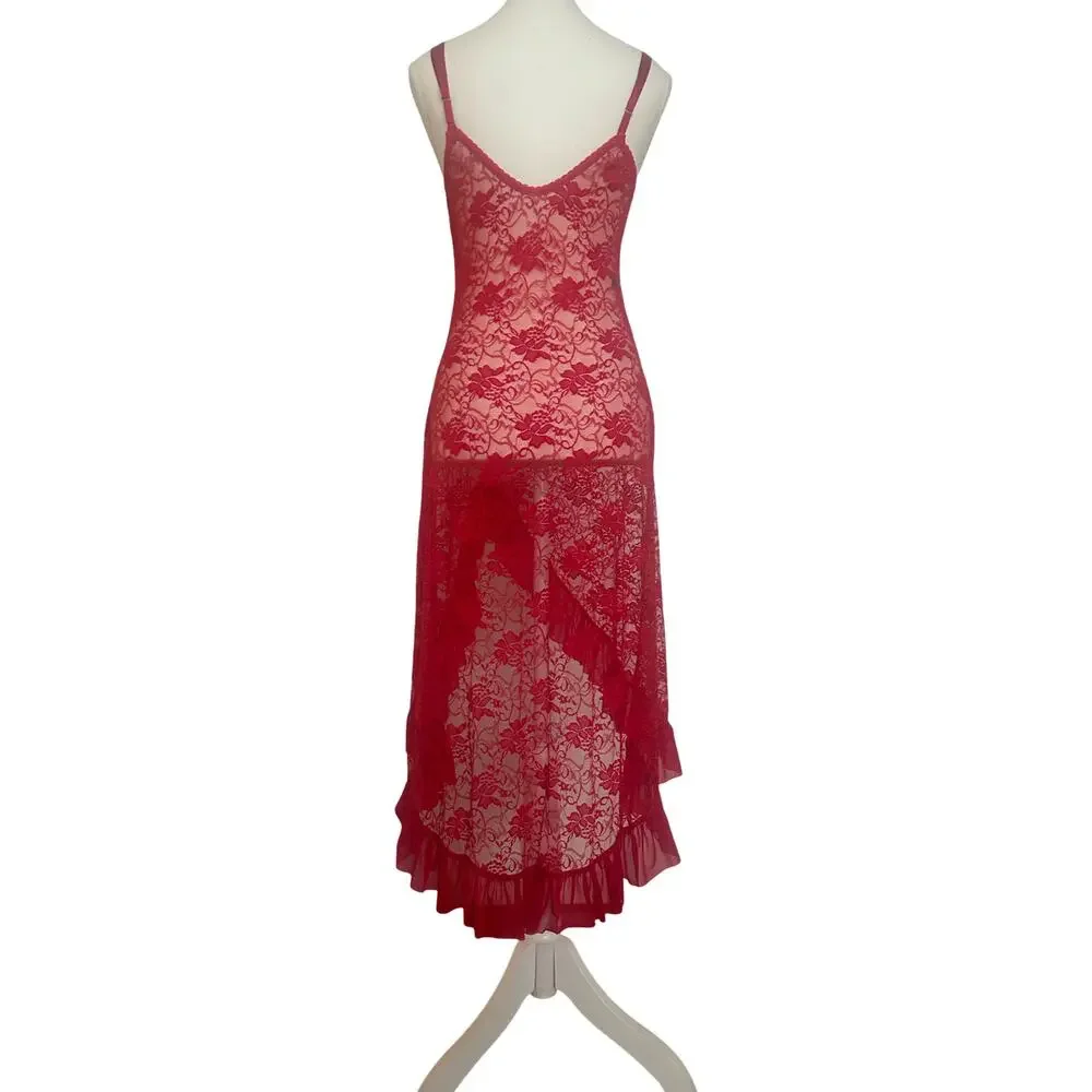 Vintage Coquette Red Lace Slip – Y2K Boudoir Glam - Picture 2 of 7